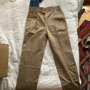 Camel Pleated 100% Cotton Trousers